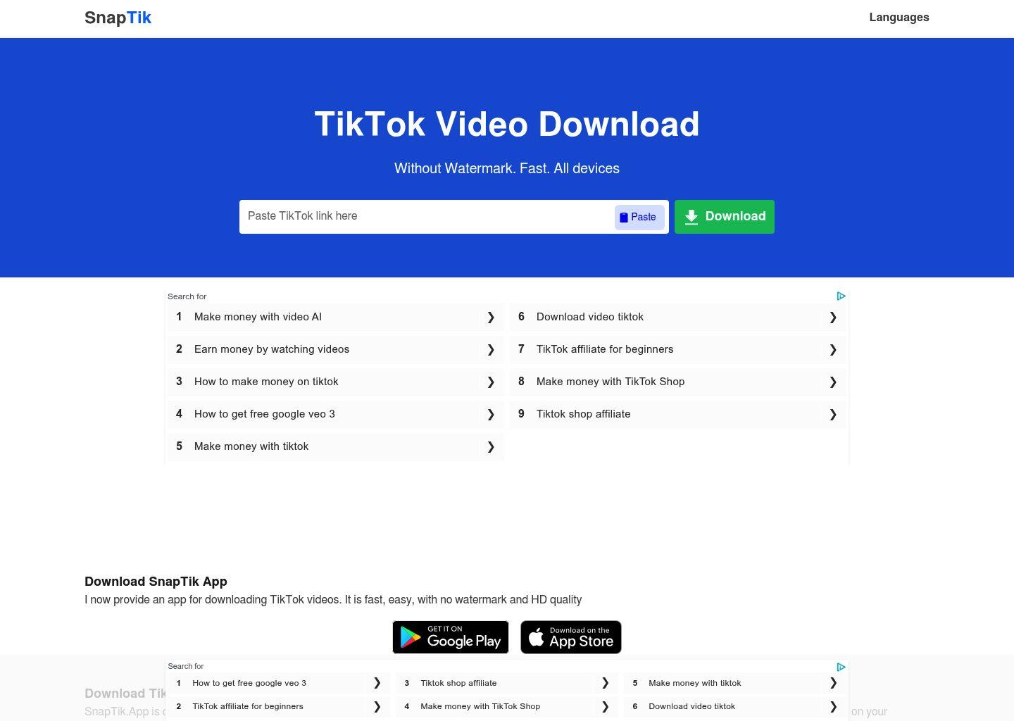 snaptik homepage