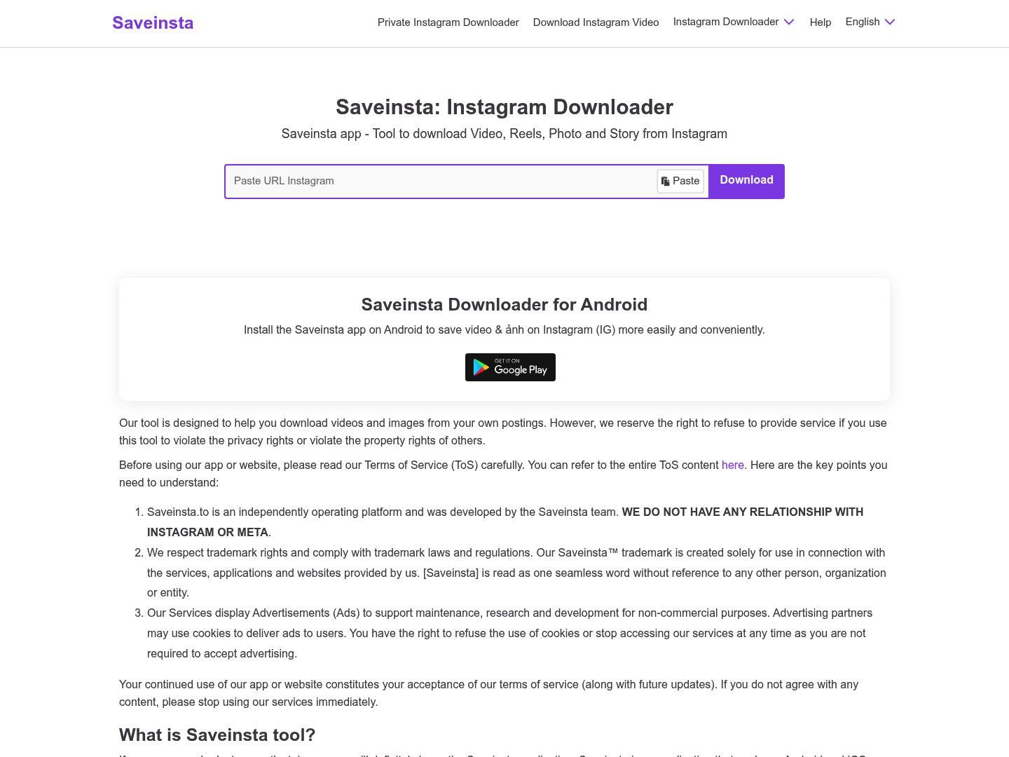 saveinsta instagram album downloader homepage