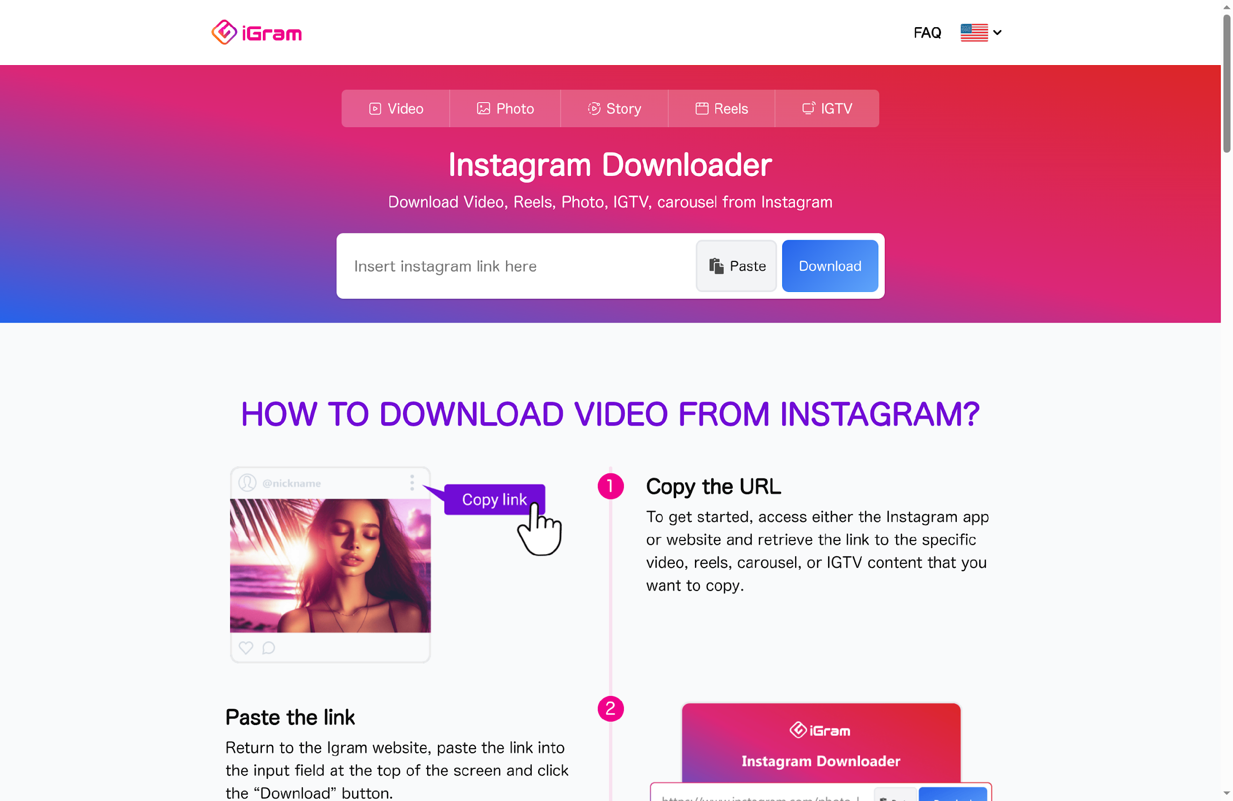 igram instagram downloader homepage