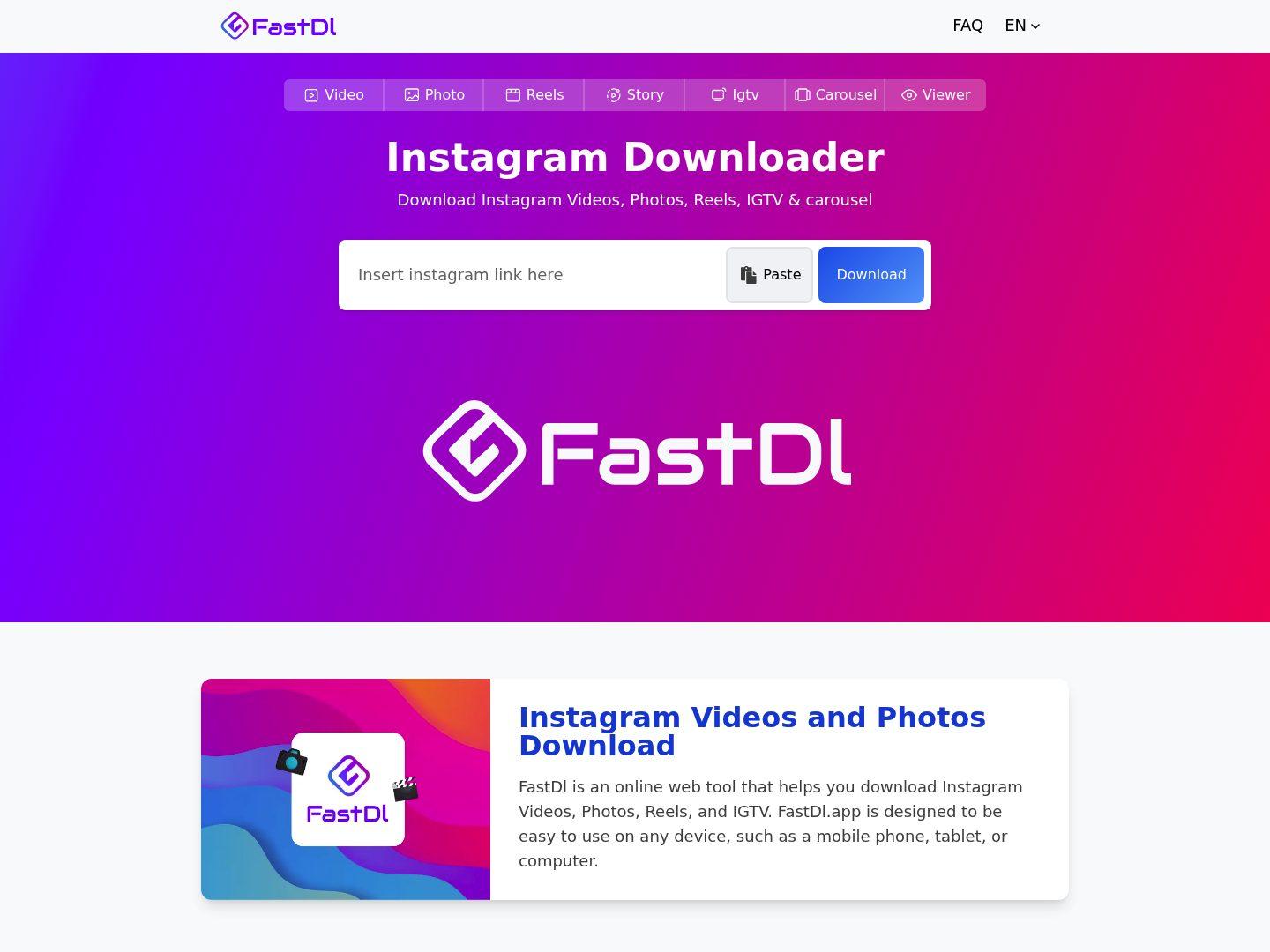 fastdl instagram downloader homepage