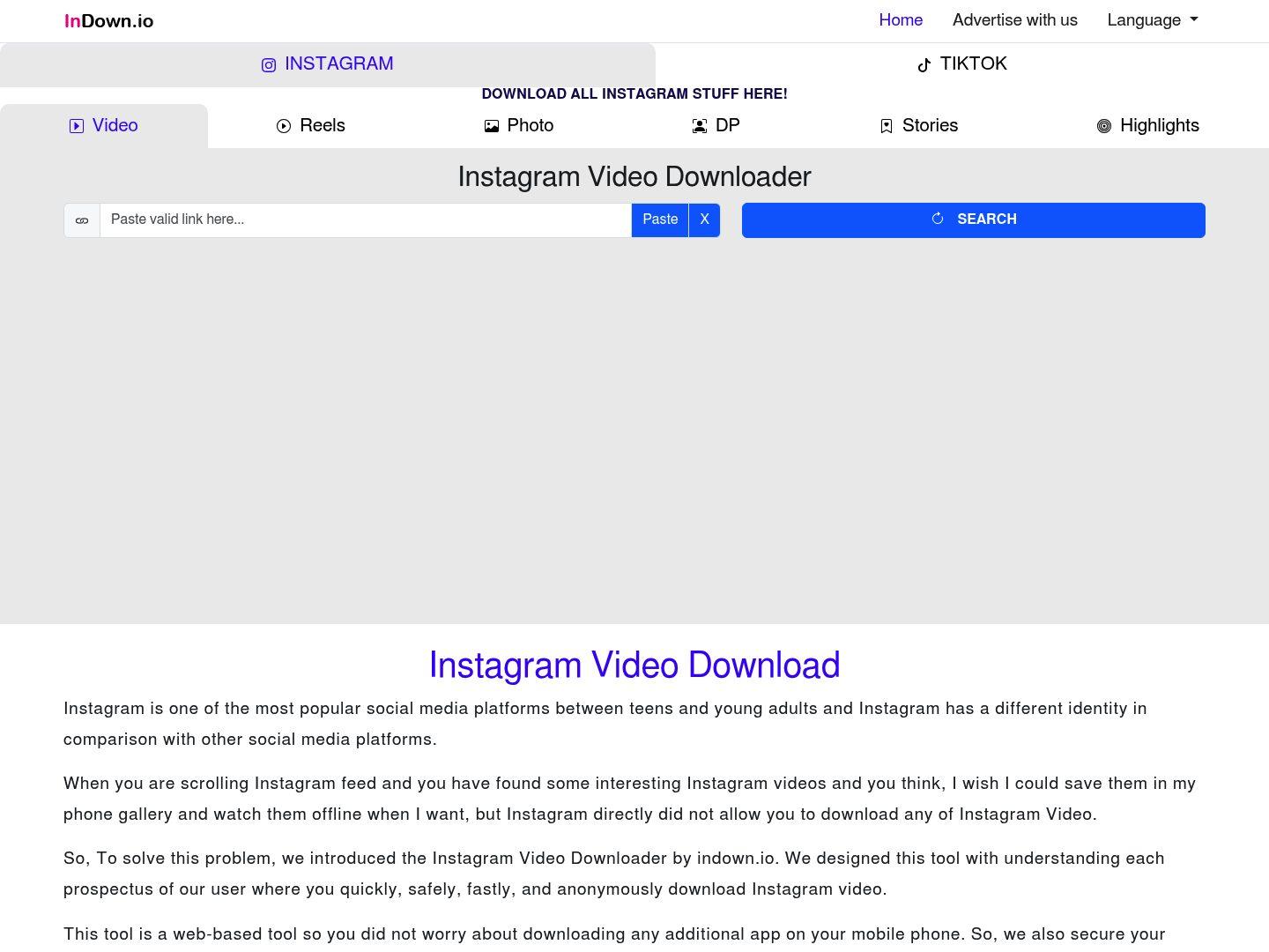 indown instagram downloader homepage