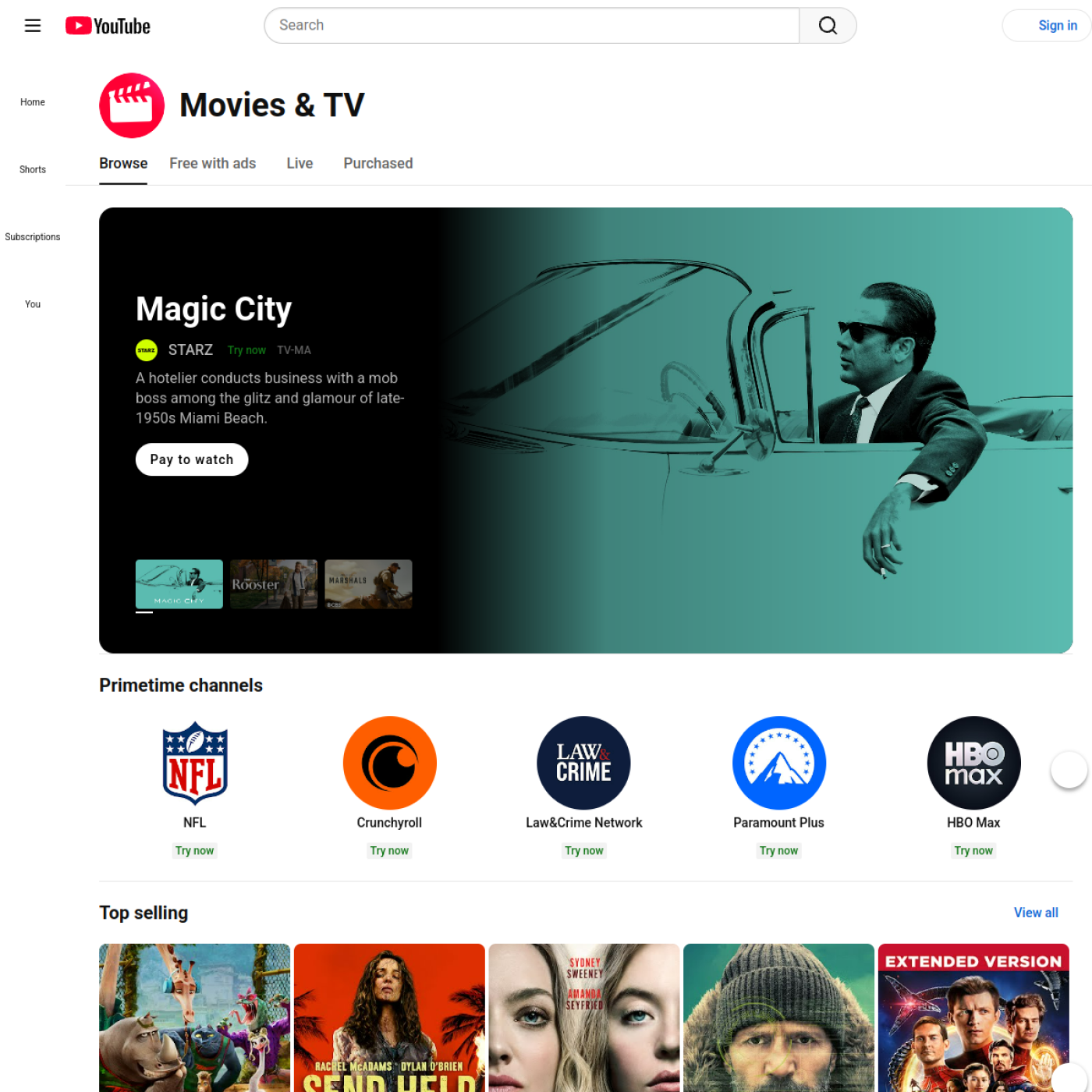 youtube-movies homepage