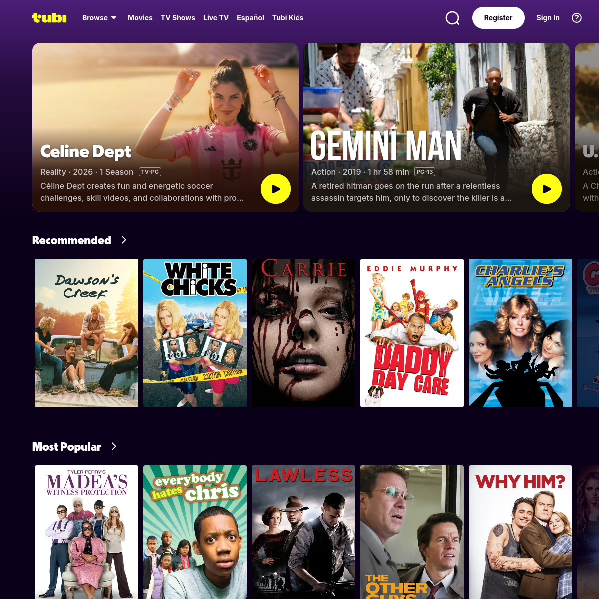 tubi homepage