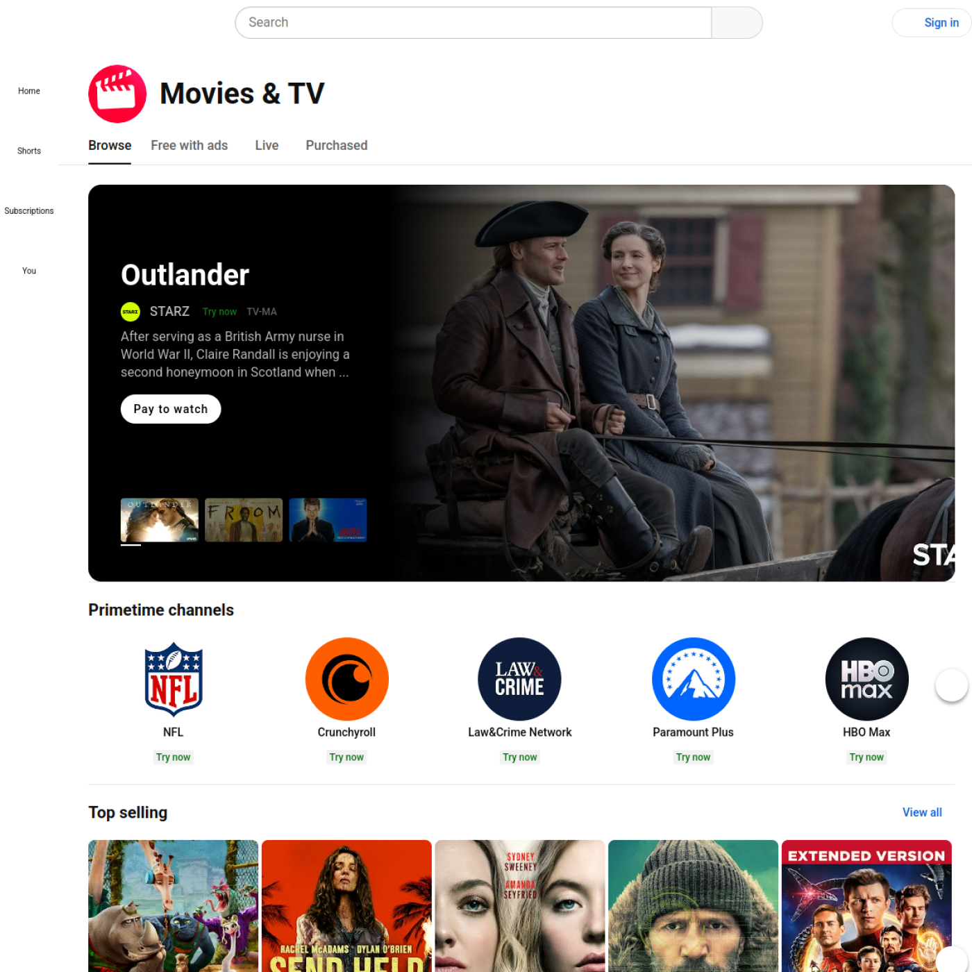 youtube-movies homepage