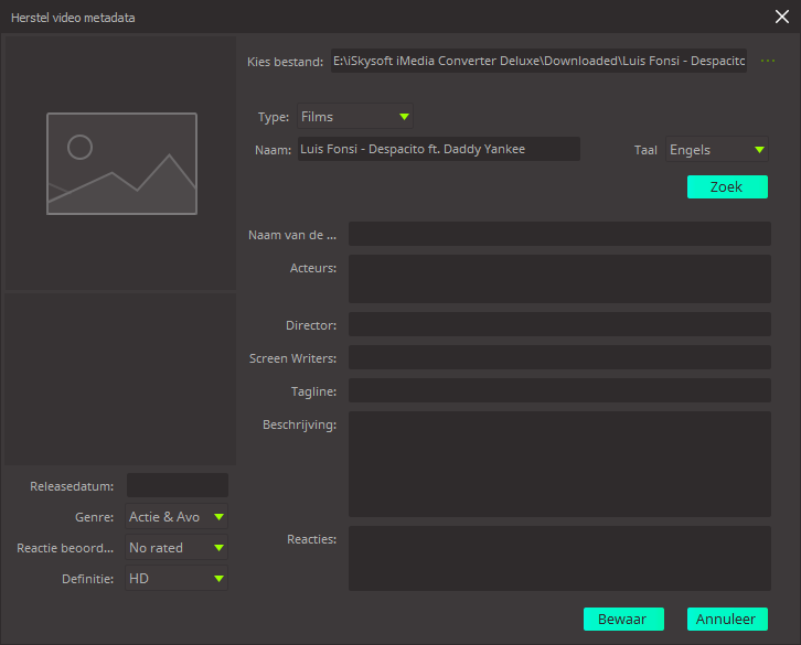 bewerk metadata van video's met behulp van iskysoft imedia converter deluxe windows