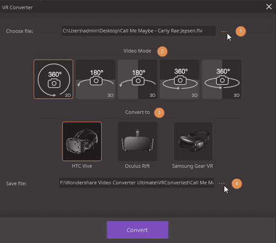 convert vr video's op windows