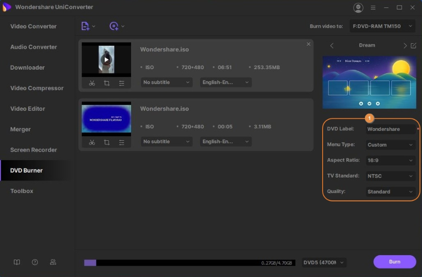 how to burn a dvd with wondershare uniconverter