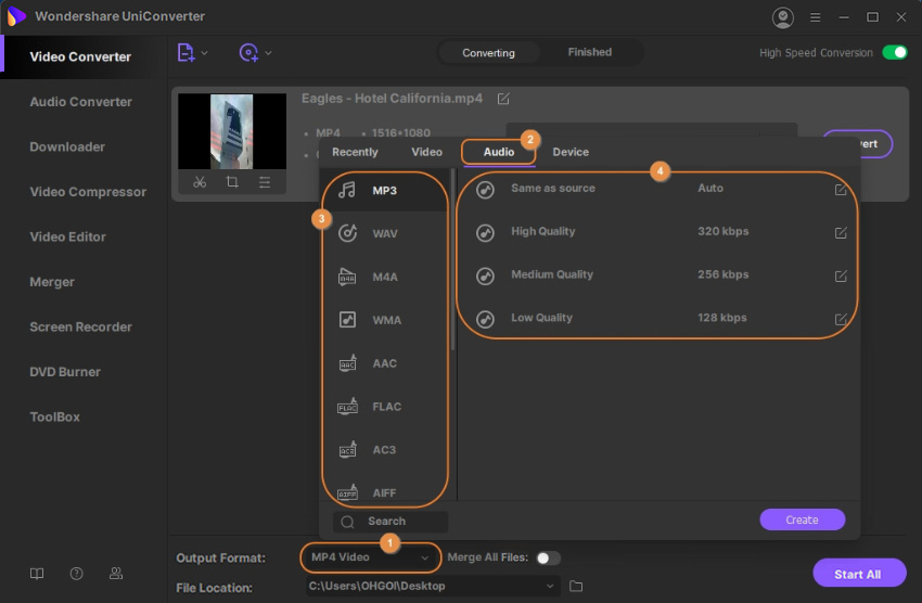 قم بتحويل ملف صوت باستخدام برنامج UniConverter على نظام Windows